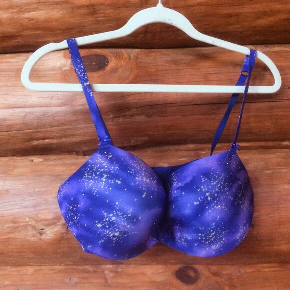 Victoria's Secret Lined Demi Purple/Blue Tie Dye Rhinestone Bra Plus Size 38DD - Picture 1 of 3